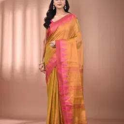 CHARUKRITI Lemon Yellow Blended Solid Saree With Unstitched Blouse-picture-4