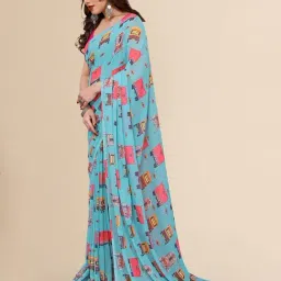 Winza Designer Sky Blue Printed Saree with Unstitched Blouse-picture-31