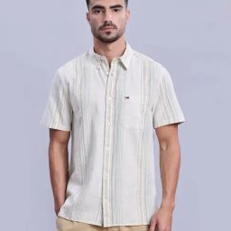TOMMY HILFIGER Beige Cotton Regular Fit Stripes Shirt-image-89