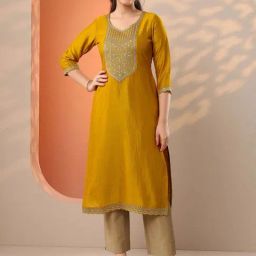 Libas Mustard Straight Fit Embroidered Kurta-picture-29