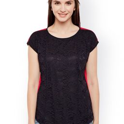 WISSTLER Women Black & Pink Self Design Top-image-51