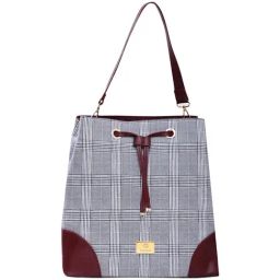 Caprese Remi Maroon Faux Leather Checks Shoulder Handbag-image-20