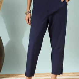DIVASTRI Women Regular Fit Mid-Rise Pure Cotton Trousers-image-46