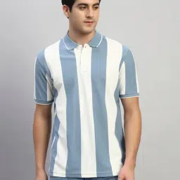 Cantabil Blue Regular Fit Stripes Polo T-Shirt-picture-48