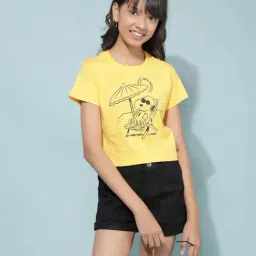 Crimsoune Club Girls Yellow Cotton Graphic T-shirt-image-33
