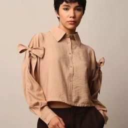 Only Brown Bow Knot Detail Shirt-image-99