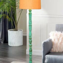 Homesake Rustic Walnut Brown Floor Lamp with Yellow Shade Antique Algae Stick Design-8