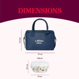 Larah by Borosil White Ziva Navy Opalware Lunch Box with 4 pc Round Container Set & Bag (400 ml) image 2