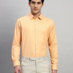 Cantabil Orange Regular Fit Checks Formal Shirt-image-72