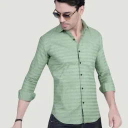 ALMATY Xavier Green Cotton Striped Shirt-picture-1