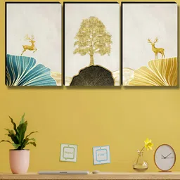Myntra Elegant Homes White & Gold-Toned 3 Pieces Abstract Wall Arts-image-77