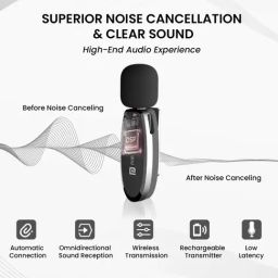Portronics Vlogmate 2 Dual Mic Wireless Omnidirectional Microphone with 8 Pin Receiver (Black) image 5