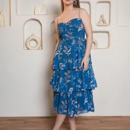 PURVAJA Women Floral Printed Layered Georgette Fit & Flare Midi Dress-image-40
