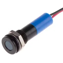 RS PRO Blue Panel Mount Indicator 12V DC, Mounting Hole Size 8 mm, Termination Type Lead Wires, IP Rating IP67, Model No 7001993-24