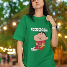 Broke Memers Women Shinchan Graphic Printed Round Neck Cotton Oversized T-shirt-picture-56