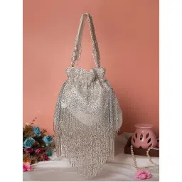 SWISNI Womens Silver Embroidered Potli Bag-picture-28