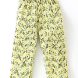 Babyhug Cotton Knit Full Length Pajama with Bunny Print - Yellow-image-40