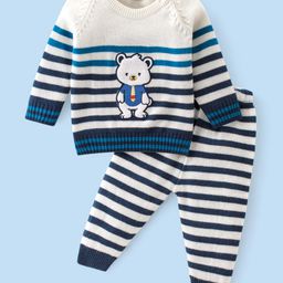 Babyhug Knit Full Sleeves Striped Baby Sweater Set with Bear Design - Multicolor-image-6