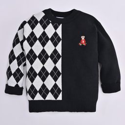 Kookie Kids Full Sleeves Sweater Intarsia Design- Black-picture-26