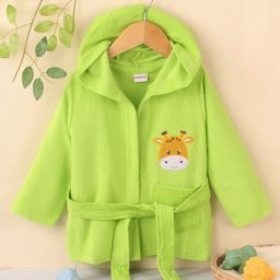 Babyhug Cotton Terry Knit Full Sleeves Hooded Bath Robe Giraffe Design - Green-image-43