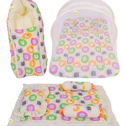 Kwitchy New Born Baby Bedding Combo of Mattress with Net Sleeping Bag 4 Pcs Gadda Set - Yellow-9