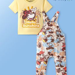 Babyoye Disney Interlock Knit Half Sleeves T-Shirt & Dungaree Set Mickey Mouse Print - Yellow-image-44