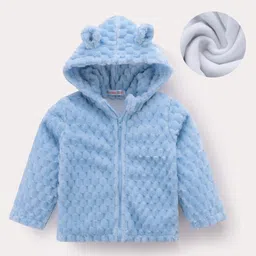 Kookie Kids Full Sleeves Solid Hooded Winter Jacket with Ears Applique - Blue-picture-15