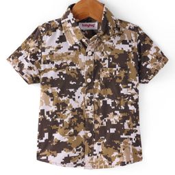 Babyhug Cotton Woven Half Sleeves Camouflage Printed Shirt - Brown & White-image-3