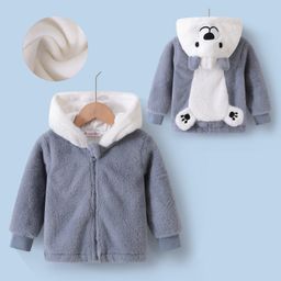 Kookie Kids Full Sleeves Hooded Winter Fur Jacket with Patch & 3D Applique at Back - Light Blue-image-69