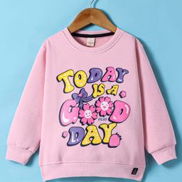 Olio Kids Fleece Knit FullSleeves Sweatshirt with Text Print - Pink-picture-10
