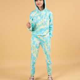 tweeny mini Cotton Full Sleeves Tie Dye Hoodie With Coordinating Track Pant Set - Lemon Yellow & Green-image-54