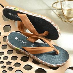 Fresh1947Feet Textured Super Comfortable Flip Flops - Tan & Teal Blue-image-87