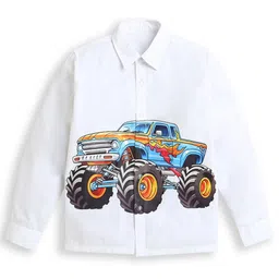 ZIP ZAP ZOOP Cotton Full Sleeves Monster Truck Printed Shirt - White-picture-24