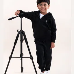 Kiddopanti Fleece Full Sleeves Brand Name Printed Coordinated Hooded Sweatshirt & Joggers Set - Jet Black-picture-35
