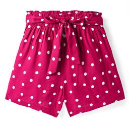 CrayonFlakes Rayon Polka Dots Printed Shorts With Bow Applique Detailed Attached Belt - Pink-image-81
