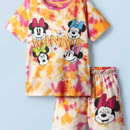 HoneyHap Disney Single Jersey Knit Half Sleeves Short Night Suit With Minnie Mouse Graphics & Tie and Dye Detailing - Multicolour-image-90
