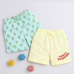 BUMZEE Cotton Knit Above Knee Length Beach Theme Printed Shorts Pack of 2 - Yellow & Mint-image-13
