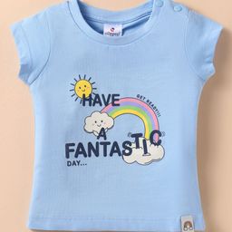 Ollypop Sinker Knit Half Sleeves T-Shirt With Have A Fantastic Day Text Print - Light Blue-image-72
