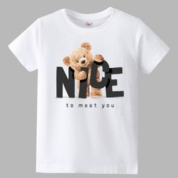 KAVEE Pure Cotton Half Sleeves Cute Teddy Bear & Nice Text Printed Bio Washed Tee - White-image-18