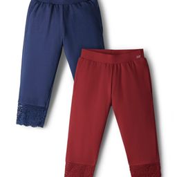 Honeyhap Premium Cotton Elastane Single Jersey Knit Three Fourth Leggings with Bio Finish & Lace Detailing - Barbados Cherry / Oceanic Blue-picture-18