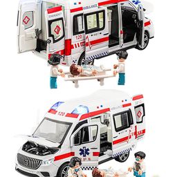Magicwand Die-Cast 1:24 Scale Ambulance with Figures Large with 6 Openable Doors,Lights & Music & Steerable Front Wheels Pack of 1-19