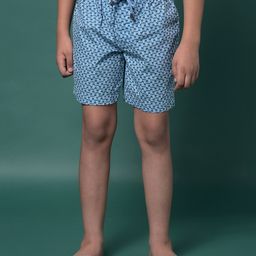 CRIMSOUNE CLUB Cotton Woven Abstract Printed Shorts - Blue-image-54