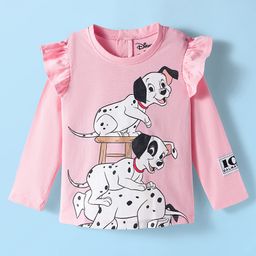 babyhug disney Pine Kids Cotton Knit Full Sleeves Top with Dalmatians Graphics & Frill Detailing - Pink-picture-5