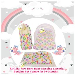 Kwitchy New Born Baby Bedding Combo of Mattress with Net Sleeping Bag 4 Pcs Gadda Set - Yellow image 2