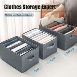 House of Quirk Set of 3 Wardrobe Clothes Organizer for Folded Clothes with Handle,6+7+9 Grids -  Grey image 2
