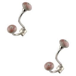 IndianShelf Pink & Grey 2 Pcs Crackle Printed Ceramic Wall Hooks-17