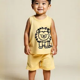 Minicult Unisex Kids Animal Printed Round Neck Sleeveless Pure Cotton T-shirt With Shorts-image-61
