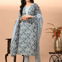 LYCHNIS Women Ethnic Motifs Printed Regular Pure Cotton Kurta with Trousers & With Dupatta-55