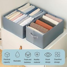House of Quirk Set of 3 Wardrobe Clothes Organizer for Folded Clothes with Handle,6+7+9 Grids -  Grey image 4