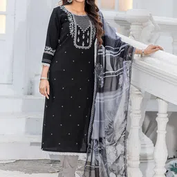 MITTOO Women Floral Embroidered Regular Thread Work Kurta with Trousers & With Dupatta-picture-29